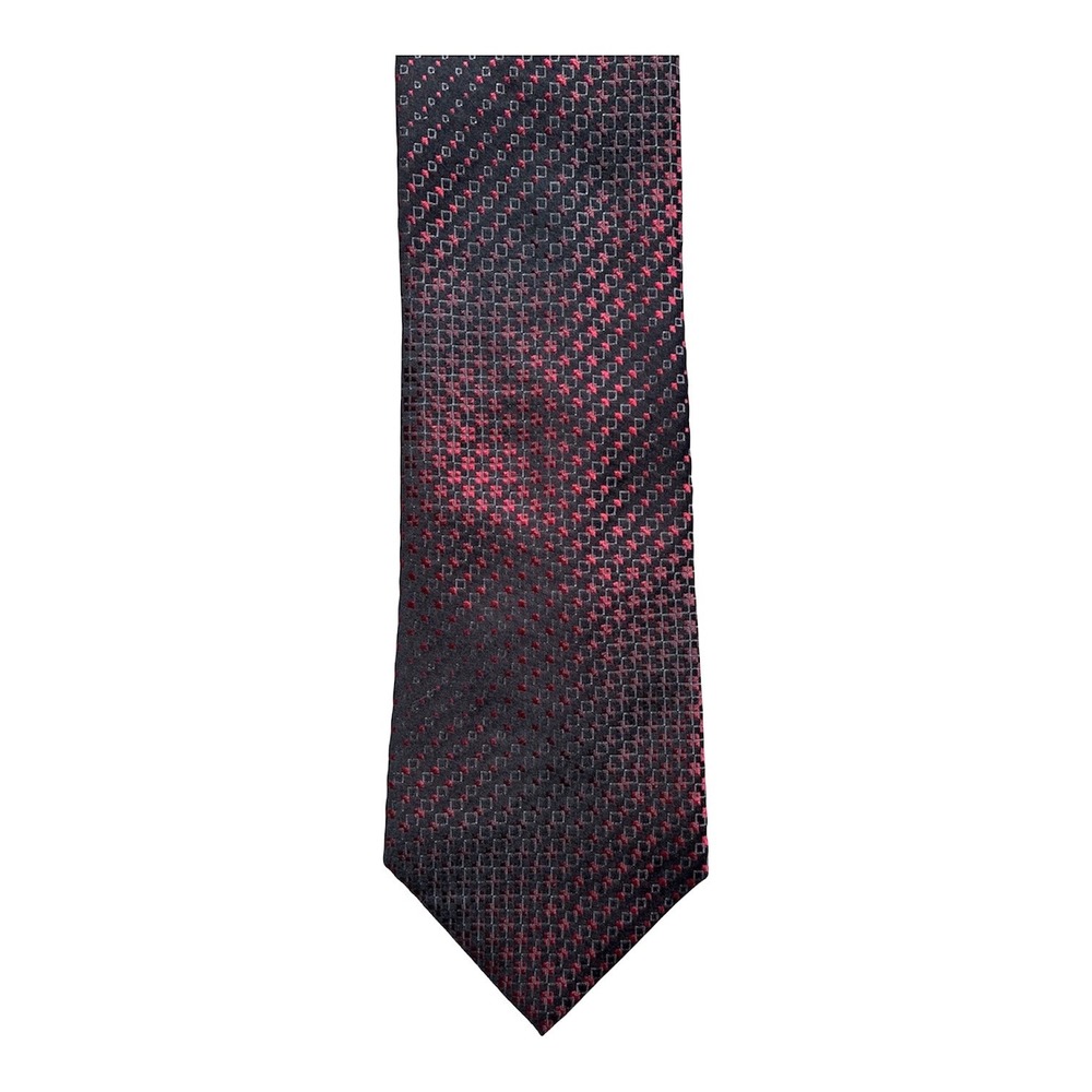 Kenneth Cole Reaction Mens Silk Necktie Red Black Geometric Pattern RN 121146